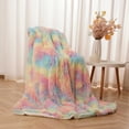 thumbnail image 3 of DweIke Soft Shaggy Rainbow Blanket for Girls Kids,Cute Fluffy Plush Blanket with Cozy Sherpa,50"x60",Rainbow, 3 of 7