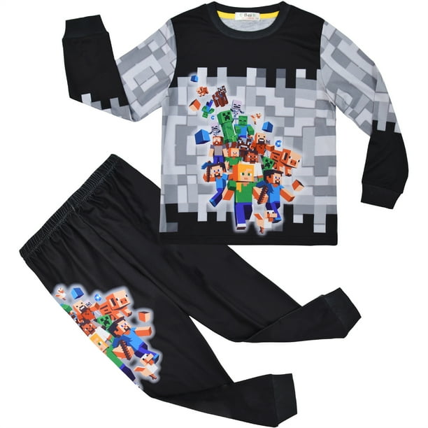 Pijama Kawell para niños de 4 a 15 años, ropa de dormir de Minecraft, paquete de 2,1-Black,14