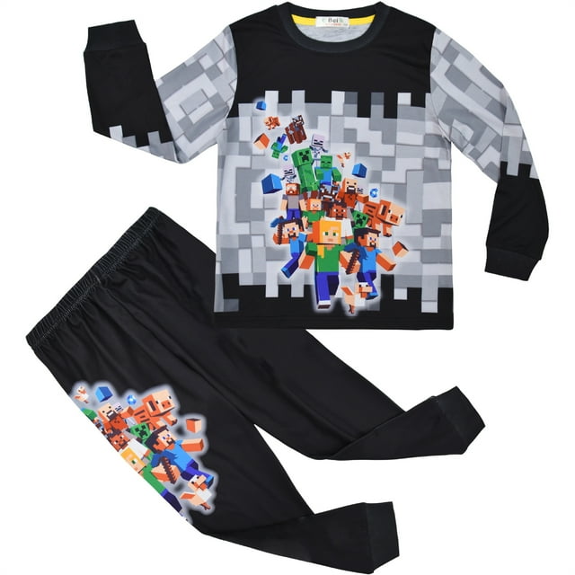 Kawell Pyjamas pour Garçons 4-15 Ans Enfants Minecraft Vêtements de Nuit, Lot de 2