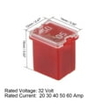 thumbnail image 2 of Uxcell 32V 20A 30A 40A 50A 60A Female Terminal Mini Cartridge Fuse Set 20 Pack Red, 2 of 5