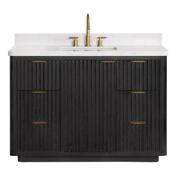 Cadiz 48" Single Vanity in Fir Wood Black with Composite top in Lightning White