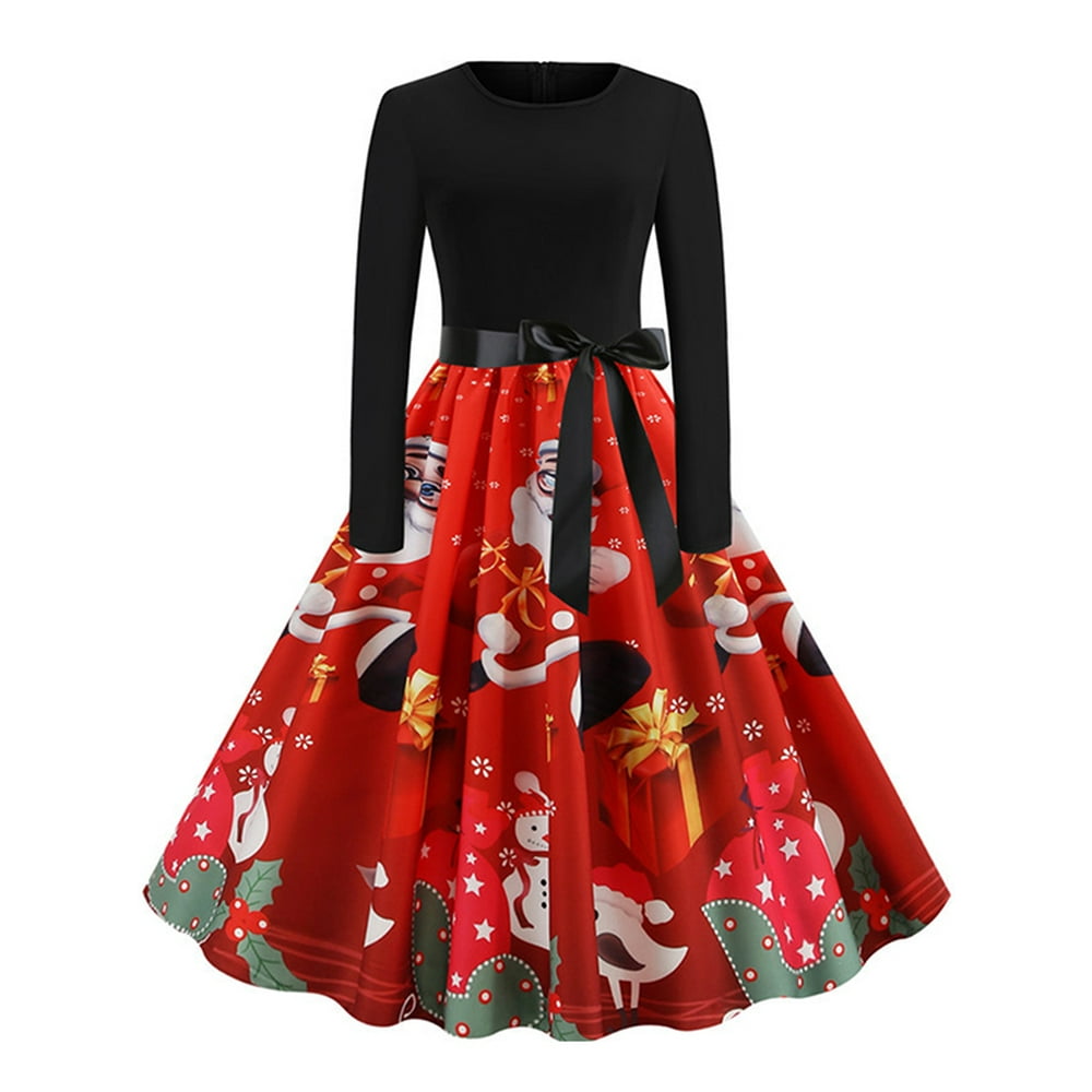Dixie delux: white christmas dresses Julycc - Julycc Women's Long Sleeve Christmas Santa Snowman Print Dress