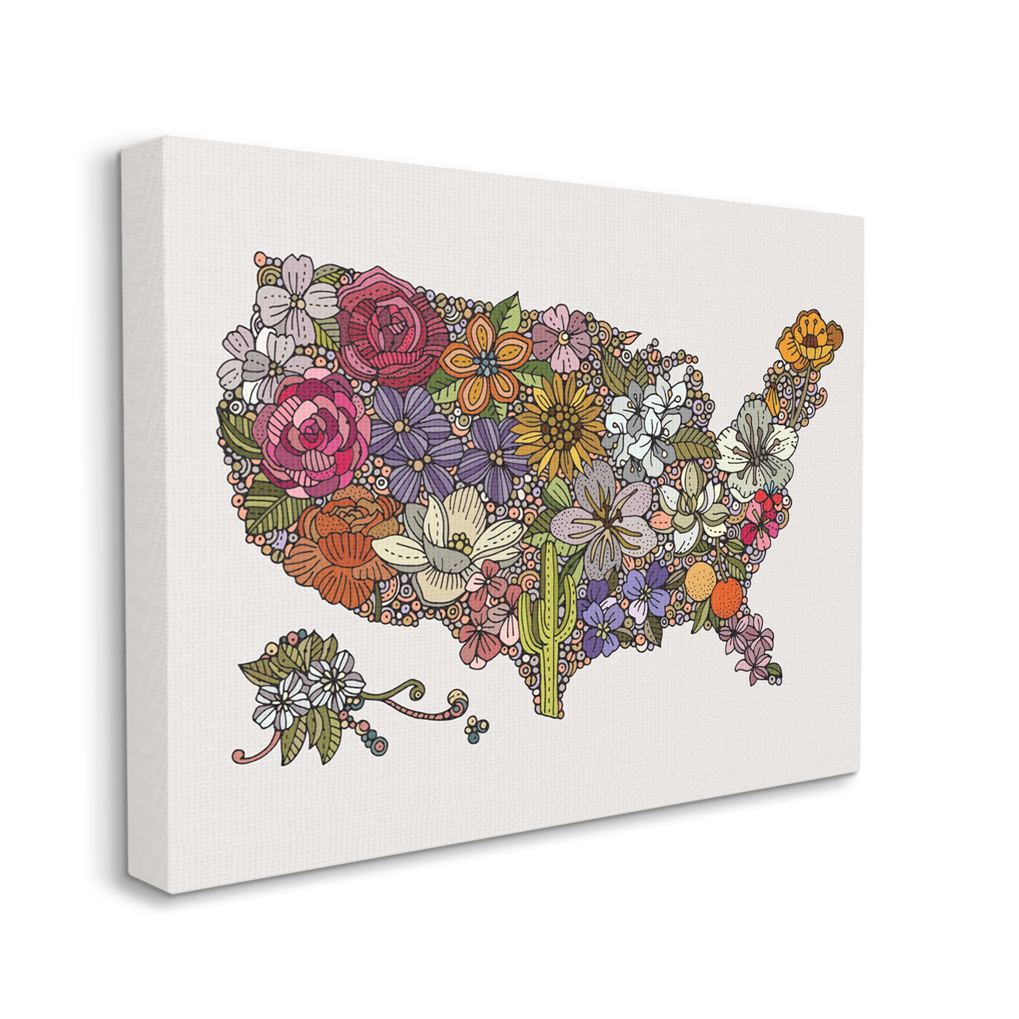 Stupell Industries United States Country Map Detailed Botanical State Flowers Graphic Art Gallery Wrapped Canvas Print Wall Art, Design by Valentina Harper