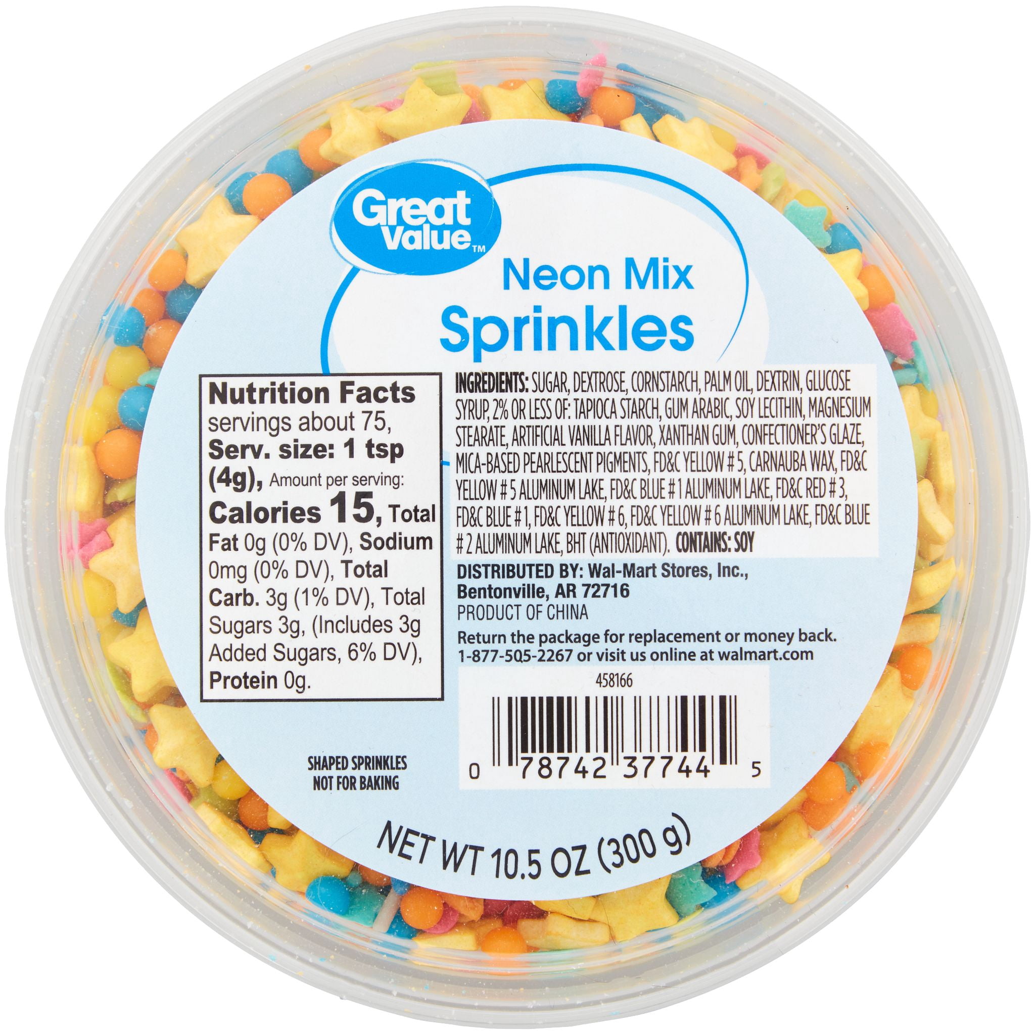 Great Value Neon Stars and Jimmies Sprinkles Mix for Cakes Decorating, 10.5 oz., Assorted Colors