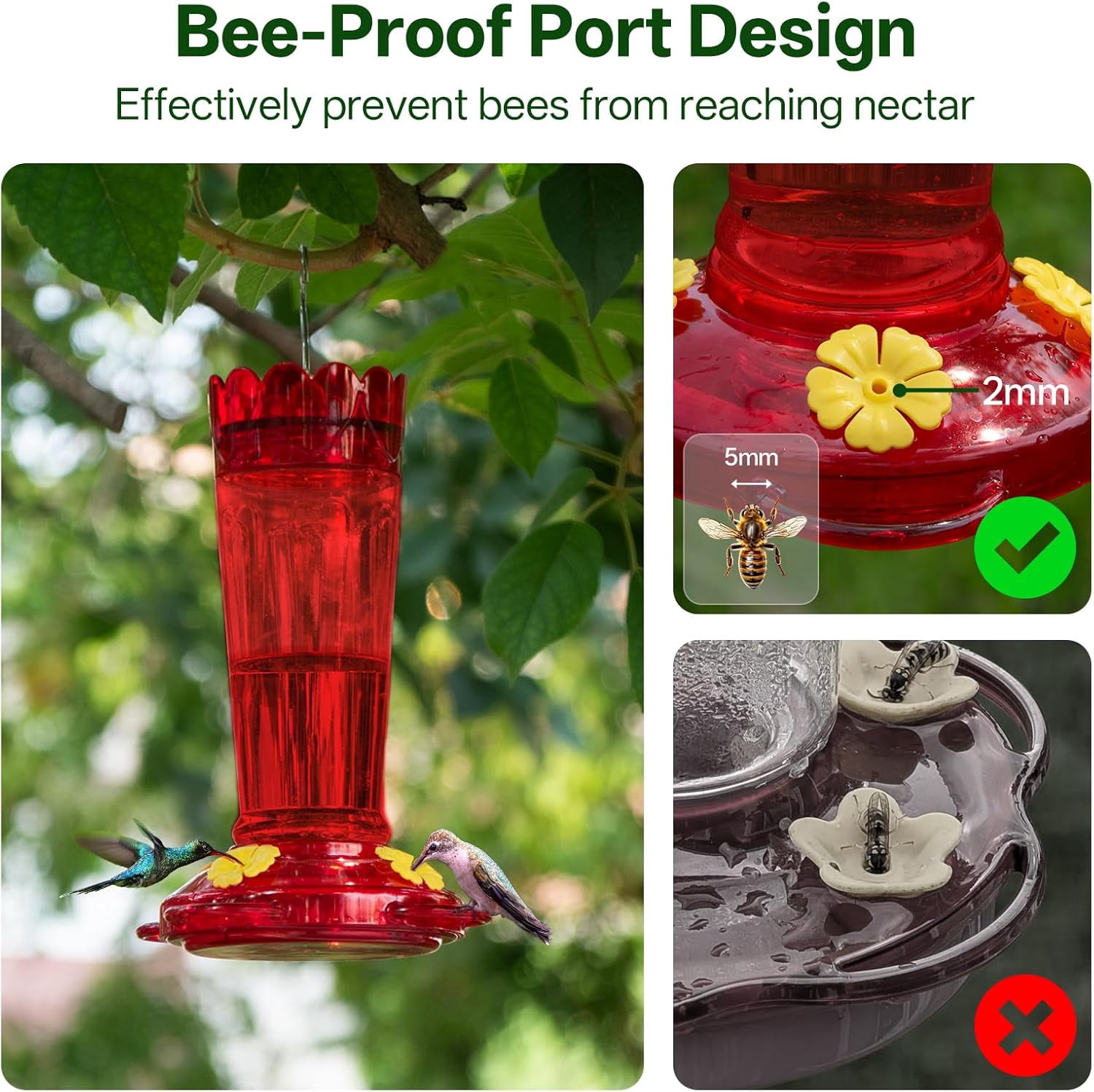 Plastic Hummingbird Feeders for Outdoors, 2-Pack 14 oz Ant & Bee Proof Hummingbird Feeder, Leak-Proof Nectar Feeders with 4 Feeding Ports and Perches, Gifts for Mom, Birdlovers-Red
