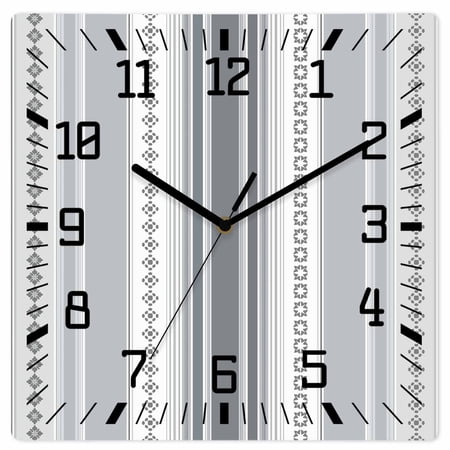 Grey Striped Wooden Wall Clock Silent Non Ticking, Modern Geometric Abstract Art Contemporary Square Wall Clocks Battery Operated, Decor Clock for Home Office, Living Room, Kitchen, 10 Inch