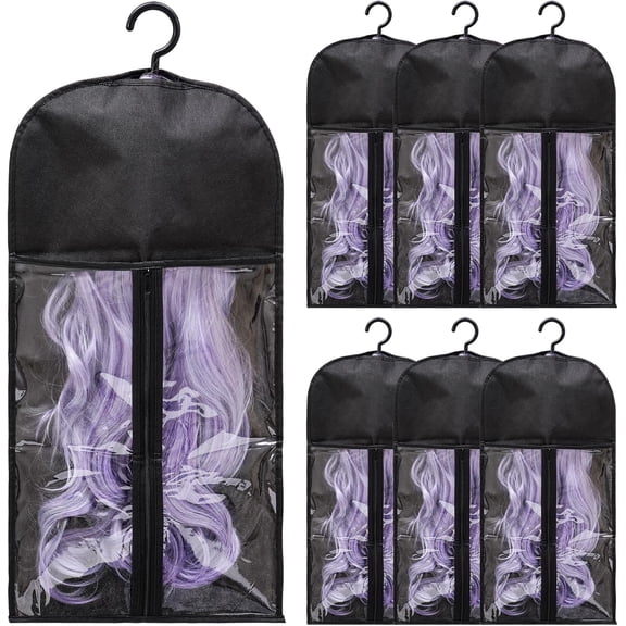 6-Pack Hair Extension Holder - Wig Storage Bags with Hanger for Multiple Wigs, Dust-proof, Ideal for Hair Extensions & Accessories