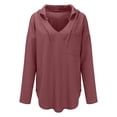 thumbnail image 6 of Arvbitana Women Loose Hooded Sweatshirt Solid Color Long Sleeve V-neck Hoodie Pullover Casual Hoodies Tops for Sport Streetwear, 6 of 7