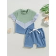 thumbnail image 2 of Wassery Toddler Baby Boy Summer Clothes 2pcs Contrast Color Short Sleeve T-shirt and Elastic Casual Shorts Set 0-3T, 2 of 8