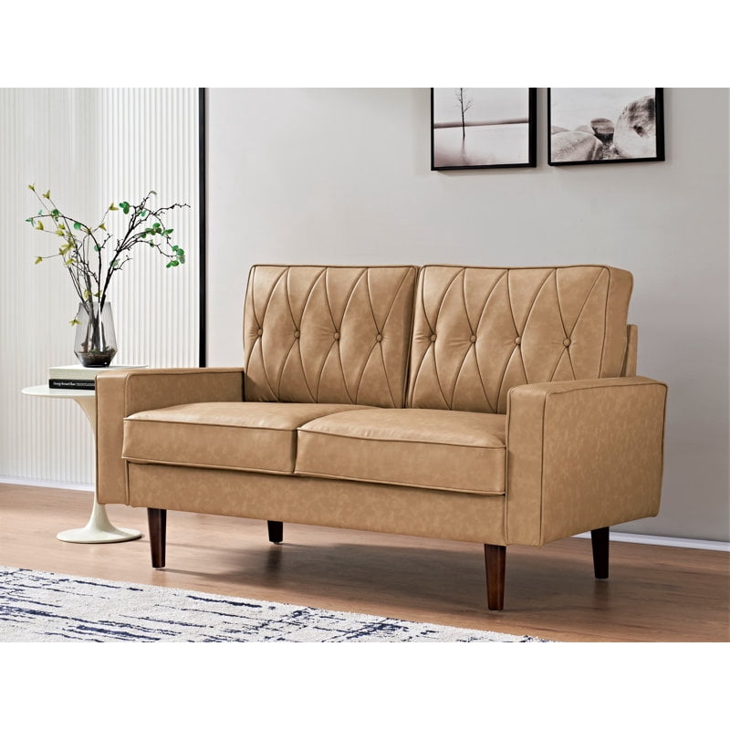 US Pride Furniture Modern Style Faux Leather Sofa with Elegant Round Tapered Legs