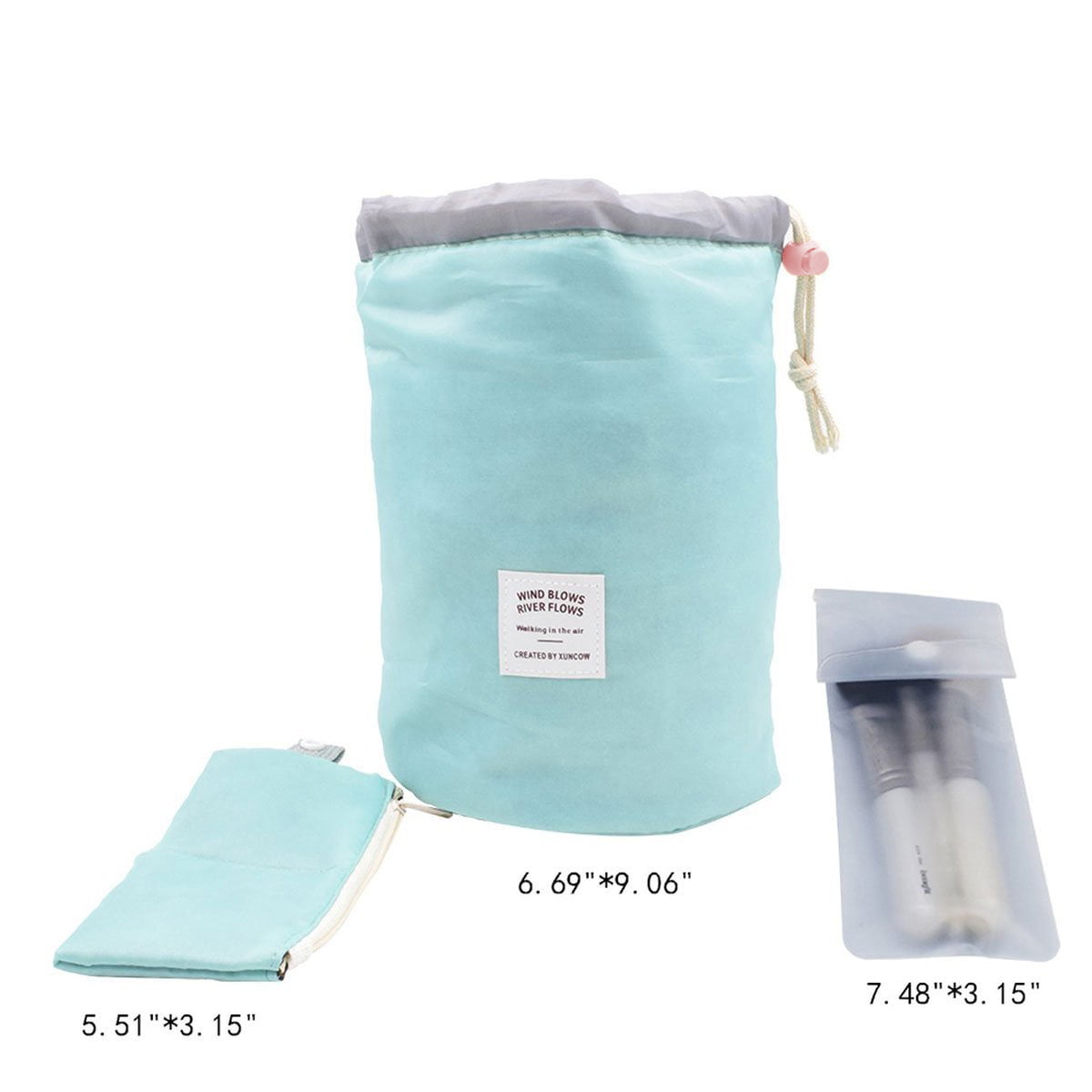 FeelGlad Barrel Shaped Travel Toiletry Cosmetic Bag Large Capacity Drawstring Wash Bags Makeup ...