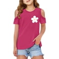 thumbnail image 7 of Big Girls Tshirts Children Kids Short Sleeve Cold Shoulder Kids Oversized Casual Crewneck Basic Tees Size 11-12T, 7 of 7
