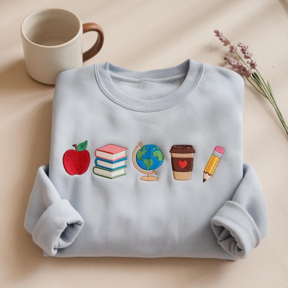 Cute Teacher Sweatshirt, Embroidered Coquette Teacher Sweatshirt, Teacher Icon Embroidered Crewneck, Teacher Appreciation, Back To School