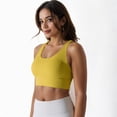 thumbnail image 2 of Women's Scoop Neck Stretchy Cropped Banded Criss Cross Back Sports Bra- Large, Yellow, 2 of 6