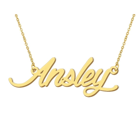 HUAN XUN 18k Gold Plated Ansley Name Necklace Stainless Steel Nameplate Necklaces for Womens Mens Mother Day Christmas Jewelry Gift