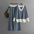 thumbnail image 2 of Sweaters for Women, Winter Sweaters for Women, Two Piece Set with V Neck Pullover, Contrast Color Wide Leg Pants for Casual Wear, 2 of 4