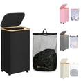 thumbnail image 2 of YYhl 1pack Laundry Hamper with Wheels,110L Laundry Basket with Lid and Inner Bag Clothes Hamper for Laundry Room Clothes Hampers for Laundry with Bamboo Handles, 2 of 5