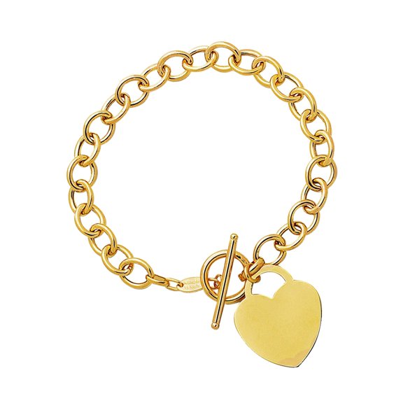 14k Yellow Gold Chain Link Heart Bracelet, 7.50"