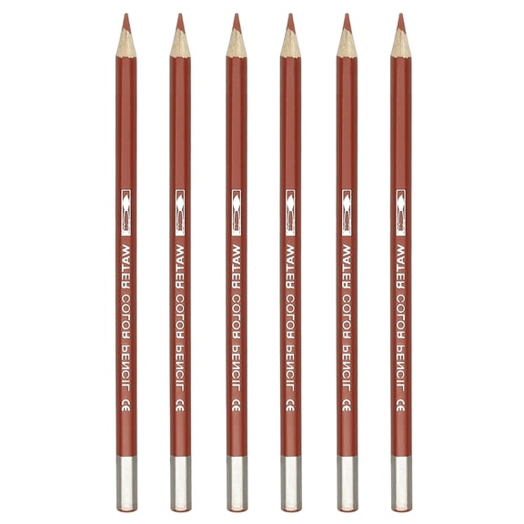 Uxcell Watercolor Pencil, 6Pcs Water Soluble Pencils for Blending, Coloring, Sketch Drawing, Painting, Bright Brown