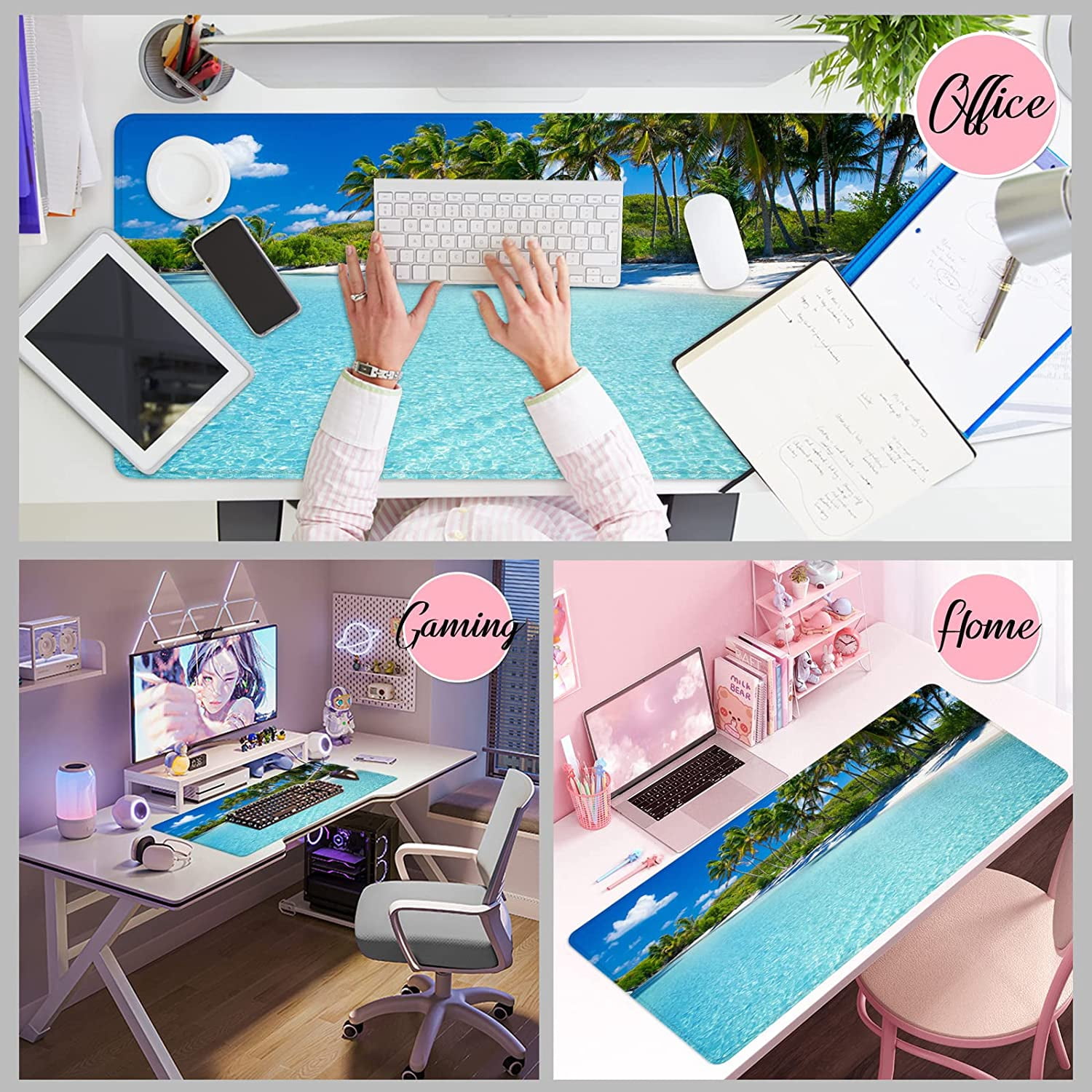 Beach Mouse Pad Ocean Theme Large Gaming Mouse Pad XXL 35x15.7x0.12 inch Large Mouse Pad for Desk with Personalized Design for Laptop, Computer PC (Beach -3)