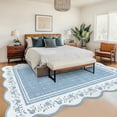 thumbnail image 3 of Garvee 10'x13' Scalloped Area Rug Modern Floral Bordered Carpet, Machine Washable Rug with Non Slip Backing Soft Foldable Mat for Living Room Bedroom Dining Room, Blue, 3 of 8
