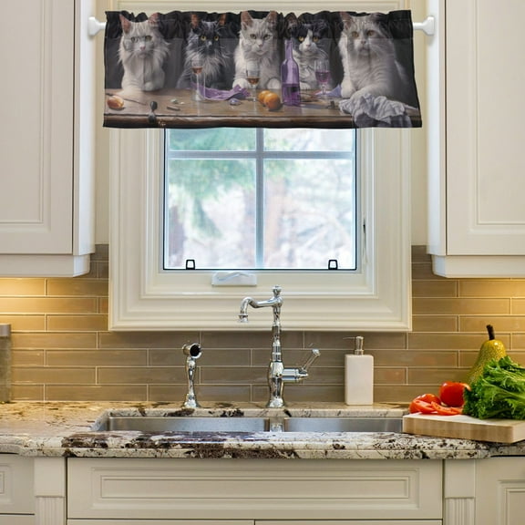 Cats Desk Drink Curtain Valances Farmhouse Design Window Treatment Decor Blackout Rod Pocket for Windows Living Room Kitchen 54" x 18"