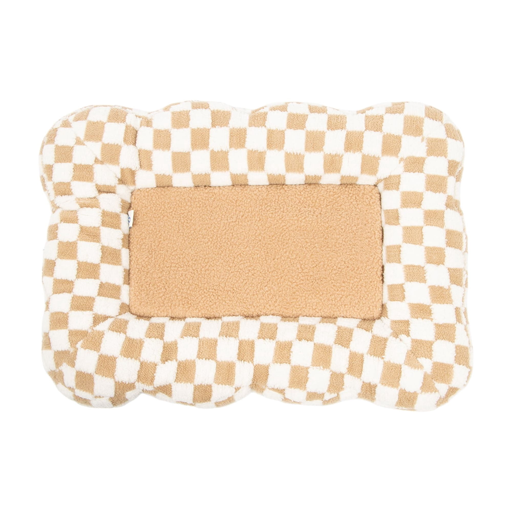 Oodles Checkered Sherpa Cloud Pet Bed, Tan, Small 24" L x 17.5" W