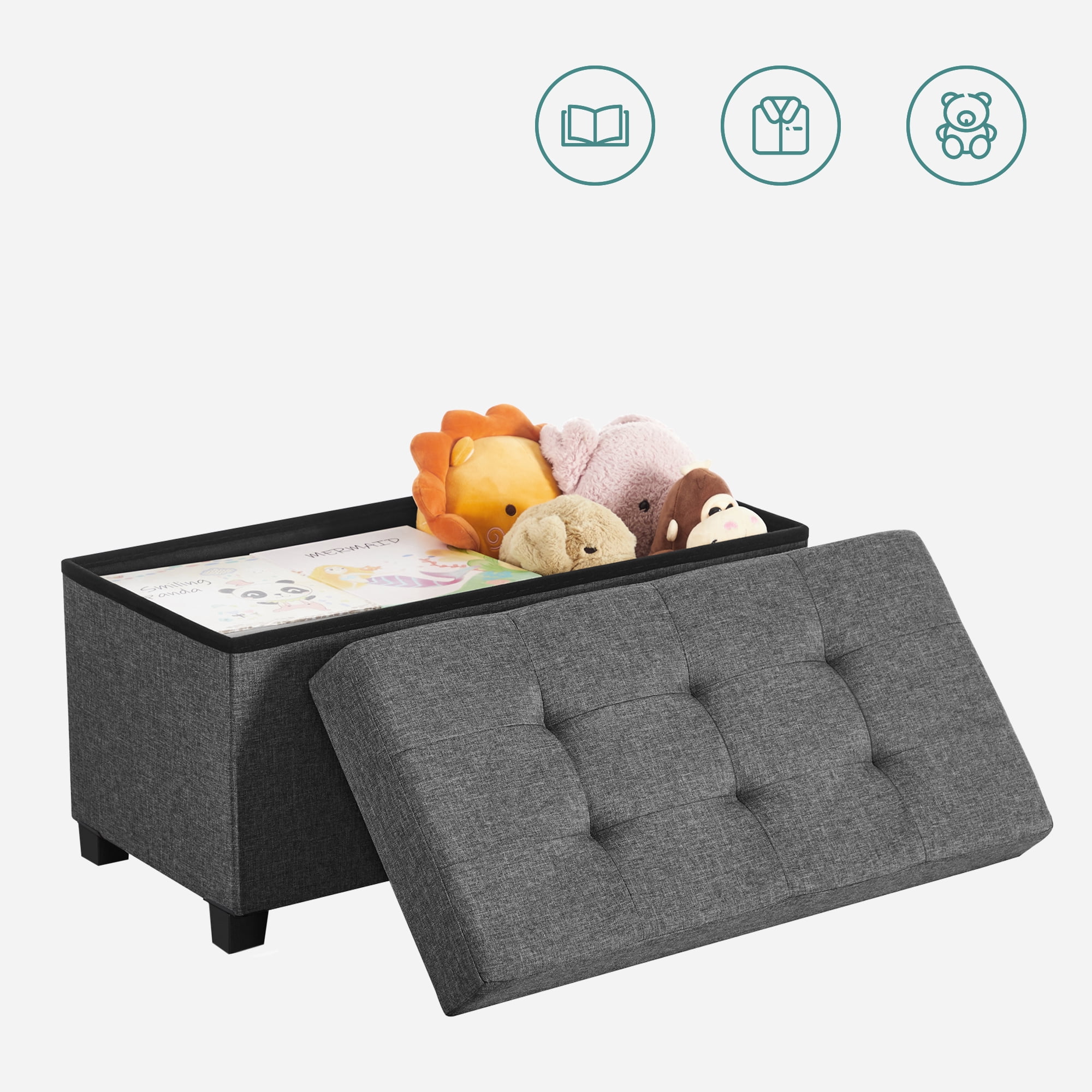 SONGMICS 30" Storage Ottoman Bench FoldingOttoman with Storage Foldable Foot Rest with Legs Load up to 660 lb for Living Room Bedroom Dark Gray