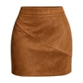 thumbnail image 2 of Lolmot Faux Suede Womens Mini Skirts Fall Fashion Ruched Wrap Pencil Skirt High Waist Bodycon Skirts Western Y2K Business Outfits, 2 of 8