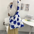 thumbnail image 4 of Bolsa Bolso grande informal con estampado de flores de piel de felpa para mujer (azul) JShteea Para Estrenar, 4 of 9