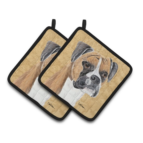 Caroline's Treasures Boxer Wipe your Paws Pair of Pot Holders