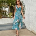 thumbnail image 3 of Chinoiserie Birds in Turquoise Blue Womens Night Club Maxi Dress V Neck Sleeveless Bohemia Long Dresses, 3 of 9