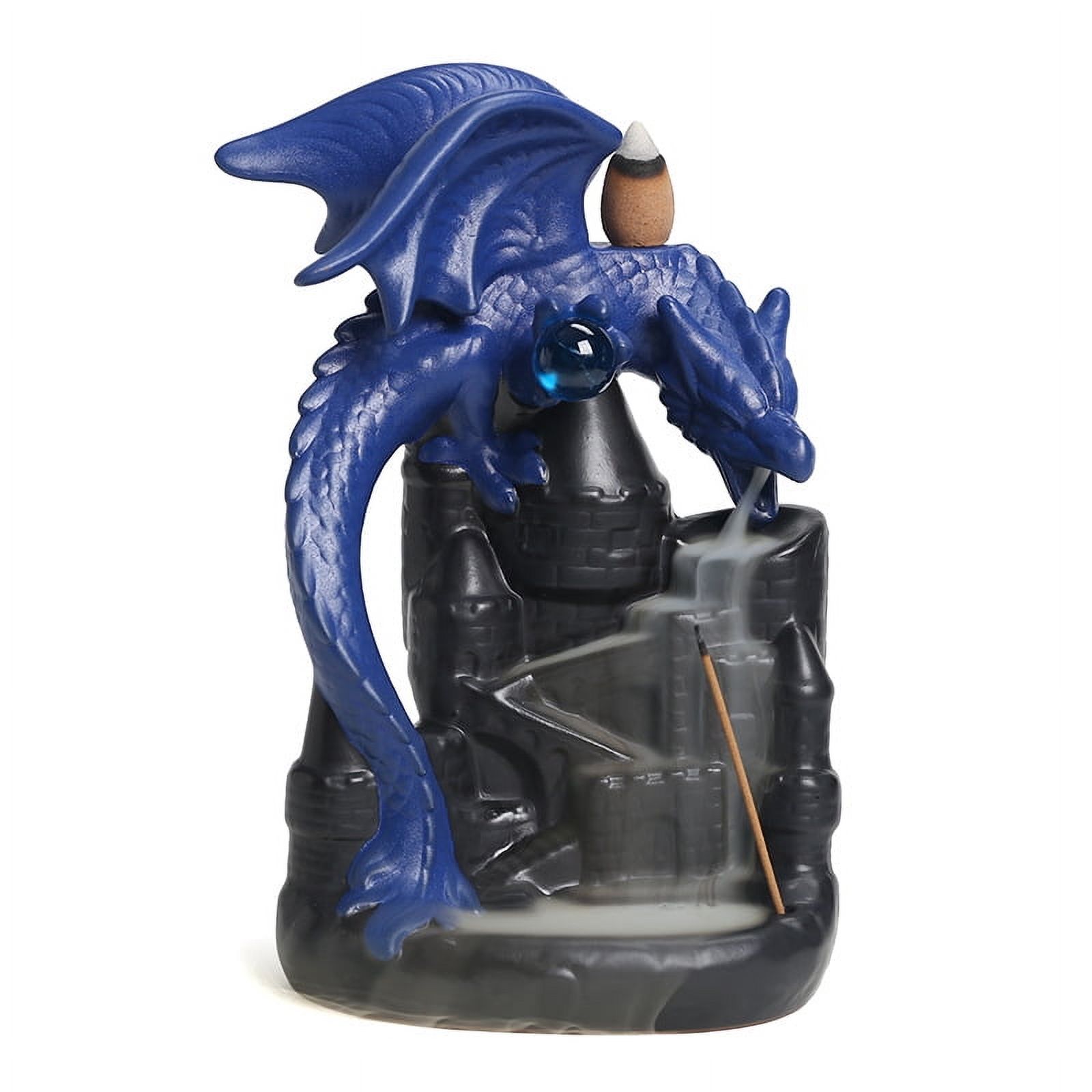 Ceramic Backflow Incense Burner Creative Tower Fragrance Pterosaur Castle Viewing Smoke Reflux Incense Holder Home Decoration (Blue)