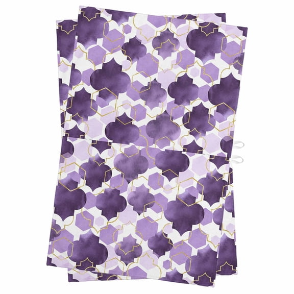 Purple Geometric Moroccan Kitchen Towels Set of 2, Water Absorbent Dish Towel, Abstract Art Purple Ombre Modern Decorative Hand Towels - Quick Drying Cloth for Cooking Baking, 18x28 Inch