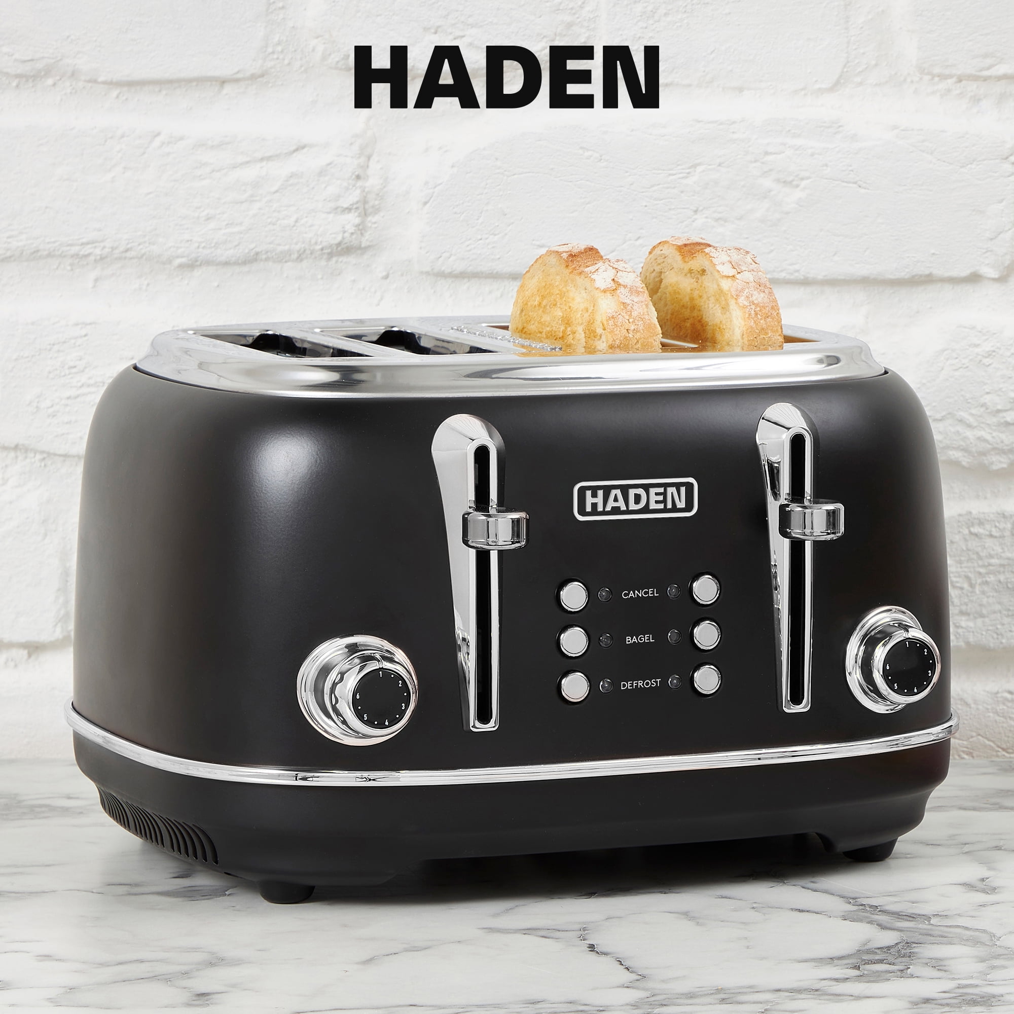 Haden Heritage 4 Slice Wide Slot Toaster & Coffee Maker, Black & Chrome