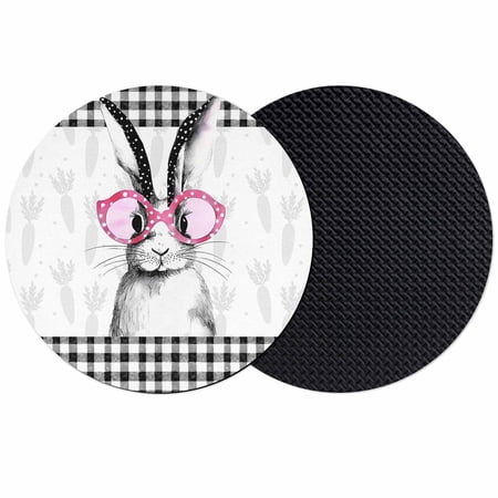 Easter Coasters Set of 2 Absorbent Coasters for Drinks Farmhouse Retro Carrots Rabbit Black Plaid Coaster for Desk Coffee Table Protection Home Decor House Warming Gifts 4