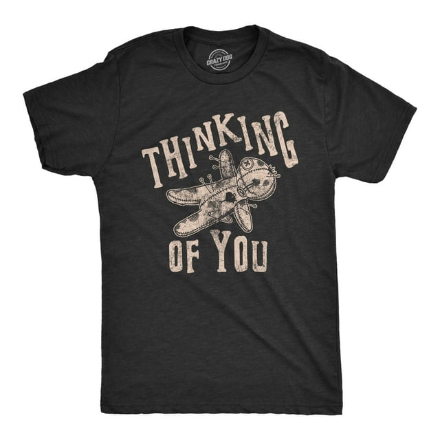 T-shirt pour Hommes « Thinking Of You » Drôle Poupée Vaudou Graphique Nouveauté (Noir Chiné) - L