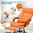 thumbnail image 4 of Office Chair, Reclining Chair, Ergonomic Computer Chair with Retractable Footrest, Adjustable Lumbar Support and High Weight Capacity, for Home Office, Orange PU Leather, 4 of 7