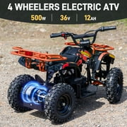 36V Electric 500W Motor 4‑Wheeler with Dual Shock Absorber Suspension, IVFJFV 4‑wheel Off‑Road Tires & Anti‑Collision Safety Flag for Age 8‑14 for Backyard Leisure & Rough Ground Trips,Red