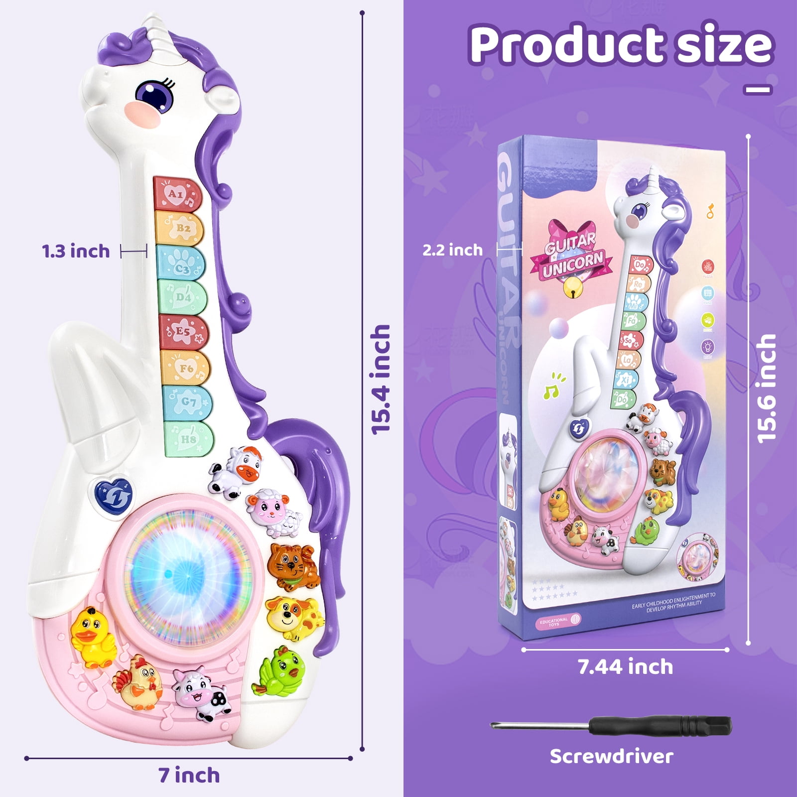 Marstone Toys for 1 2 Year Old Girl Birthday Gifts: Baby Musical Unicorn Toys 12-18 Months, Educational Cartoon Guitar for Toddler Boy Kids 1-3