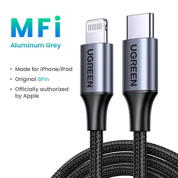 UGREEN MFi 20W PD USB C a Lightning Cable para iPhone 14 13 12 Pro Max Carga rápida para iPad Mini Teléfono Tipo C Cable Tan Jianjun unisex