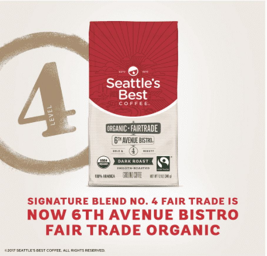 Seattle's Best Coffee 6th Avenue Bistro Fair Trade Organic Dark Roast Ground Coffee, 12-Ounce Bag
