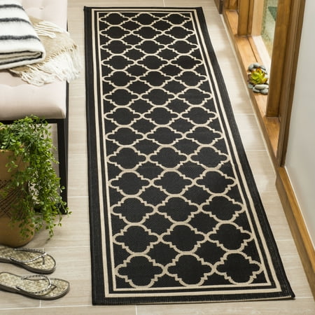 Safavieh Courtyard Alina Geometric Quatrefoil Indoor/Outdoor Runner Rug Black/Beige 2 3 x 14