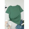 thumbnail image 4 of ABPHQTO Camiseta de mujer mezcla de algodón con cuello redondo y agujeros verdes, 4 of 5