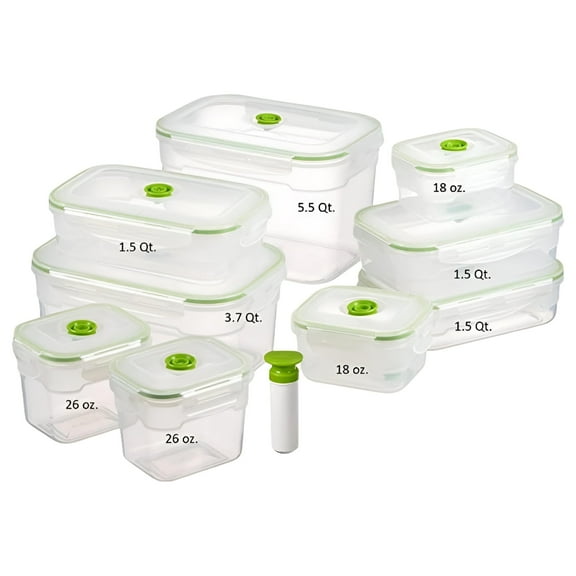 Lasting Freshness 19 piece Rectangle Vacuum Seal Food Storage Containers with Vacuum Pump, Leak Proof, Vacuum Sealed Food Storage Containers, Meal Prep Containers, Keep Food Fresh up to 5 X Longer