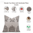 thumbnail image 2 of Fabdivine Block Print Throw Pillow Cover, 14x14 Inch Duck Canvas Handmade Cushion Cover, Floral Print Boho Design Brown Pillow Cover for Sofa and Couch, 2 of 5
