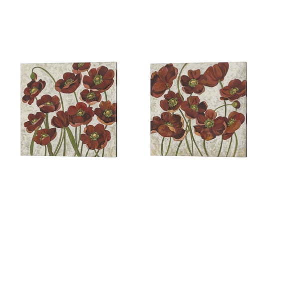 Sangria Poppies by Chariklia Zarris Canvas Art Set of 2 14 inch X 14 inch Each