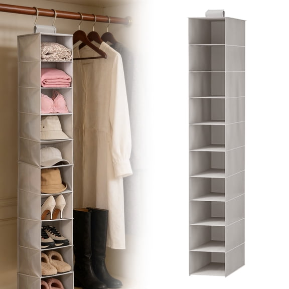 TSV Hanging Shoe Organizer for Closet, 10 Shelves Hanging Shoe Shelf, Storage Rack for Clothes, Jeans, Shirts, Toys