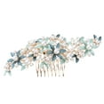 thumbnail image 1 of GAXIRE Peineta con forma de flor, horquillas de perlas, tiaras de boda, pinzas para el cabello con diamantes de imitación, tocado elegante, tocado de aleación para mujer, novia, color verde, 1 of 6