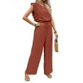 thumbnail image 2 of Jumpsuits for Women 2025 Summer Ruffle Sleeves Square Neck Rompers Drawstring Overalls with Pockets Orange Color S, 2 of 9